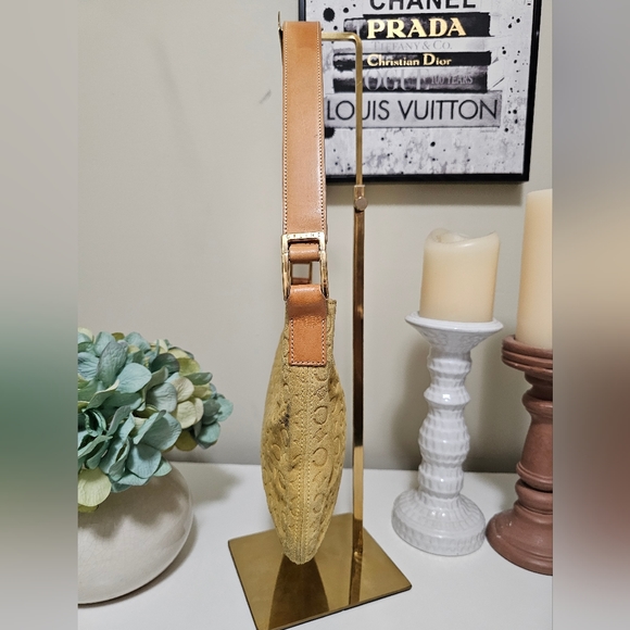 EUC CELINE C MACADAM YELLOW SUEDE BAGUETTE SHOULDER BAG - Picture 4 of 16